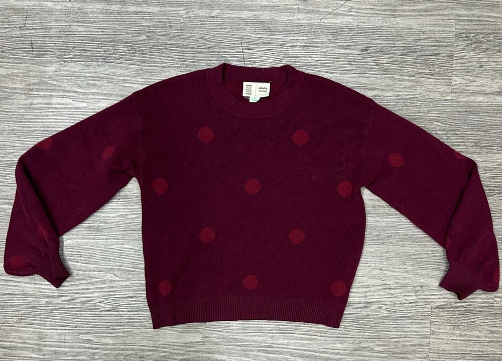 Saturday Sunday Anthropologie Maroon Polka Dot Crewneck Sweater Size XS